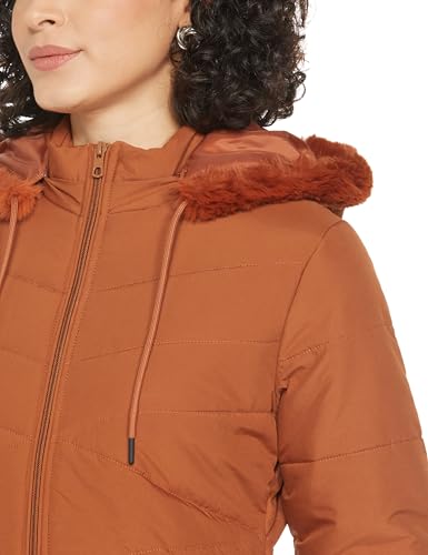 Image of Qube By Fort Collins Women's Medium-Length Bomber Jacket with Detachable Hood Stylish Winterwear for All-Day Comfort |Material: Nylon