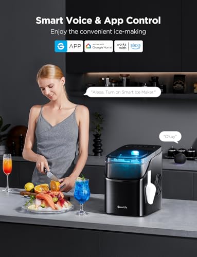 GoveeLife Un fabricant de glace intelligent, 9 Cubes de glace en 6 Minces 3 Tailles, 26lbs/Day, noir avec fabricant de glace de comptoir intelligent APP & Contrôle de la voix, nettoyage automatique RGB Lumières, fabricant de glace portable avec scoop pour la cuisine