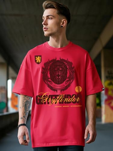 Image of Bewakoof Official Harry Potter Merchandise Men's 100% Cotton 220 GSM Graphic Print Oversized Fit Round Neck T-Shirt