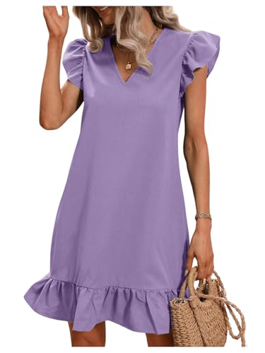 SOLY HUX Summer Dresses for Women V Neck Cap Sleeve Ruffle Hem Smock Short Dress