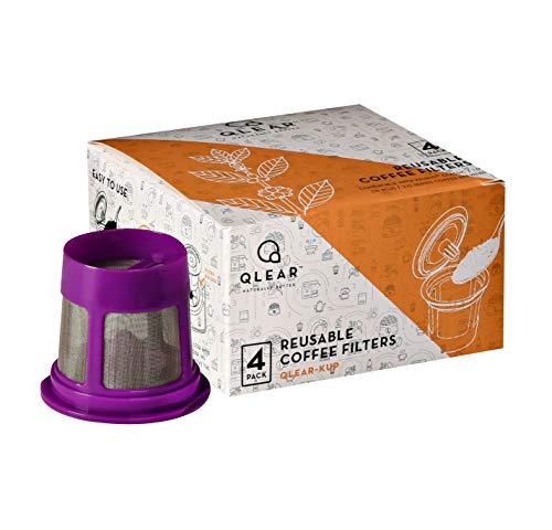 Qlear Premium Reusable Coffee Filter Replacement Refillable K Cup Pods to Use & Compatible For Keurig Classic / 1.0 or Plus / 2.0 Series Coffee Brewers - 4 Pack