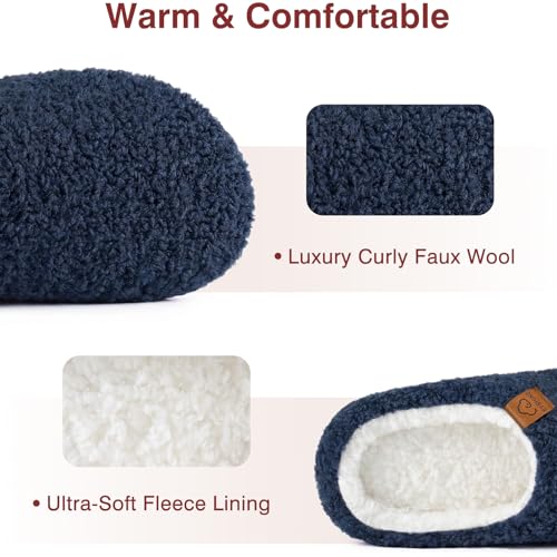 Image of Evshine Memory Foam Fuzzy Slippers for Women Curly Fleece House Shoes | Indoor Outdoor, Comfy and Warm Fur Lining, Non-slip Rubber Sole, Bedroom Slip on, Cozy, Cushioned, Machine Washable