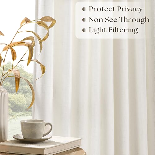 Image of Extra Wide Curtains 100 Width 102 Inches Long Patio Sliding Door | Natural Linen, 100 Inches Wide, Pinch Pleated , Hooks Rings, Light Filtering, Semi Sheer, Living Dining Room, 1 Panel