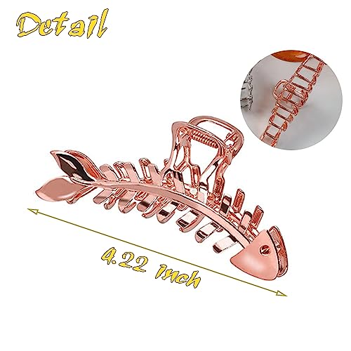 Pinza para cabello con diseño de hueso de pescado en metal color oro rosa para mujeres y niñas, elegante y con fuerte sujeción, 1 pieza miniatura 6