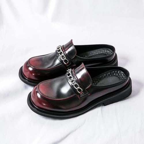 Mens Round Toe Leather Slip-On Dress Mule Sandals Classic Summer Backless Slippers Retro Formal Business Party Half Loafers4