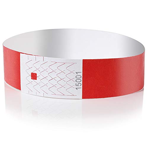 Amazy Einlassbänder (200 Stück | nummeriert) – Wasserfeste, bedruckbare Eintrittsbänder zur Kontrolle und Sicherheit bei Veranstaltungen und Events (Rot)