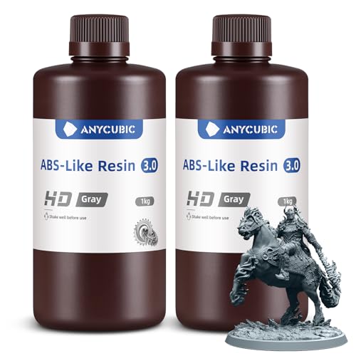 ANYCUBIC 3D Printer Resin Bundle, ABS-Like 3.0 Resin for 8K/14K/16K 3D Printing, Strong Strength, High Precision, Low Odor, Wide Compatibility for All LCD Resin 3D Printers (HD Grey, 2kg)