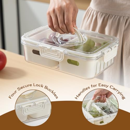 Image of HOKIPO Fridge Storage Containers with 2 Partition - BPA Free Food Grade Plastic Storage Containers for Refrigerator & Freezer | Fresh Vegetable Crisper Box & Kitchen Storage Set (AR-6102)