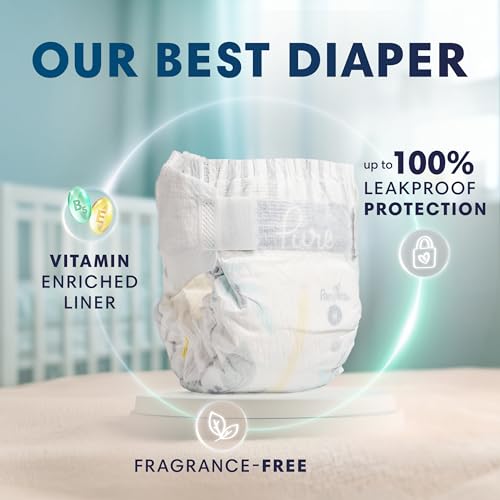 pampers pure protection baby diapers size 5 27 lbs 132 count up to 100 leakproof premium plant-based skin protection hypoallergenic soft diapers