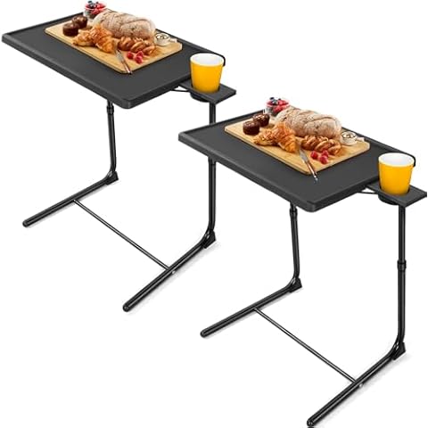 LORYERGO Multifunctional TV Tray Table - [2 Packs] Adjustable TV Dinner Tray Tables with 6 Height & 3 Tilt Angle, Folding TV Trays with Cup Holder for Bed & Sofa, for Eating & Reading Cover