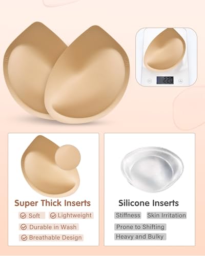Super Thick Bra Pads Inserts for Push Up, 2 Pairs Breast Enhancers Sport Padding Add 1-2 Cups for Women Dresses Swimsuits Sport - B/C4