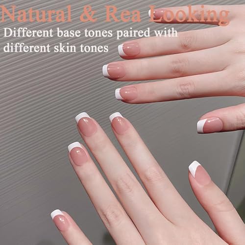 Image of 9 Color Press On Nails Fake Nail 216 Pcs, French tip press-on nails, Press on Nail, Artificial Nail Extensions Combo in Multicoloured, Full Cover Glossy Nude False Acrylic Nails for Women Girls (03, 216 count (Pack of 1))