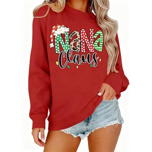Generisch Sudadera de Navidad para mujer con el texto 'Grandma Claus', color rojo para abuelas, camiseta festiva para la temporada navideña, Style_u02 Rojo, L