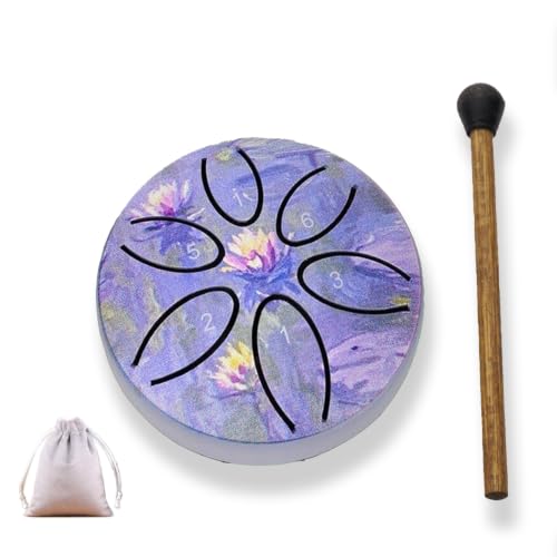 Mini Rain Drum, 3 Inches 6 Notes Steel Tongue Drum, Rain Music Maker Outside Masterpiece Art Style...