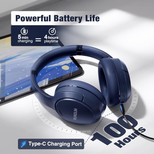 Image of RUNOLIM Hybrid Active Noise Cancelling Headphones, 100H Playtime, Built-in Microphone, Bluetooth Wireless Over Ear Foldable Headphones with HiFi Audio, Home Travel Office
