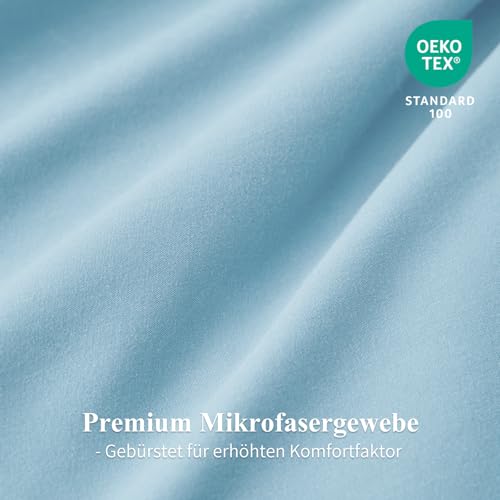 Aisbo Bettwäsche 155x220 2teilig Hellblau Beige - Bettwäsche Sets 1 Bettbezug 155x220 cm + 1 Kissenbezug 80x80 cm… – Ansicht 4
