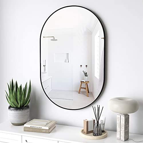 Sunslash Oval Bathroom Mirror Capsule Wall Vanity Mirror, 30"X20" Pill Mirrors Wall Mounted Mirror, Large Modern Mirror With Black Metal Frame, Decor For Entryway, Bedroom, Living Room #TOP15