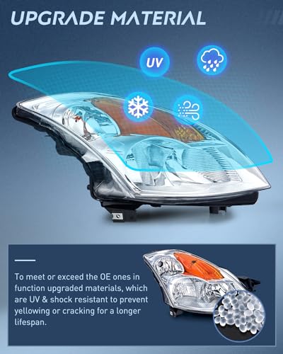 Image of Nilight Headlight Assembly Compatible with 2007 2008 2009 Altima Sedan 4-Door Headlamps Replacement Chrome Housing Amber Reflector Clear Lens Driver and Passenger Side