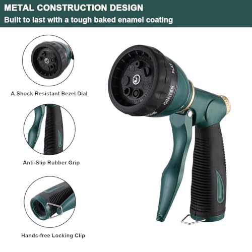 FANHAO Garden Hose Nozzle Sprayer Heavy Duty, 100% Metal Spray Nozzle High Pressure Water Hose Nozzle with 7 Patterns for Watering Garden, Washing Cars and Showering Pets
