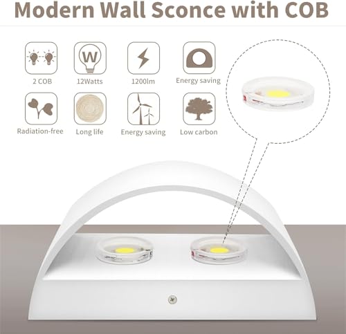 Image of Lightess LED Wall Sconces Set of 2, White, Dimmable | Hardwired Indoor, Up Down Wall Mount, 6000K Cool White, for Living Room Bedroom Hallway