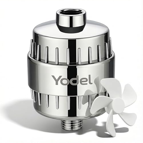 Yodel Shower Filter for Hard Water - 25 Stage Shower Head Filter Removes Chlorine for Hair and Skin, Reduces Dry Skin, Dandruff and Hair Damage, Universal High Output Water Filter,Chrome