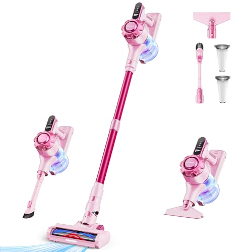 Image of Trucozie Cordless Vacuum Cleaner, 8-in-1 Lightweight Stick Vacuum with 45mins Runtime, Powerful Suction, Vacuum Cleaners for Home, Hardwood Floors, Carpet, Pet Hair, Pink