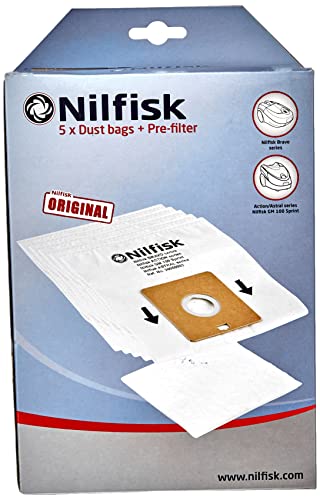 Nilfisk Genuine Action & Bravo Vacuum Cleaner Dust Bags 5 Pack + Filter #TOP4