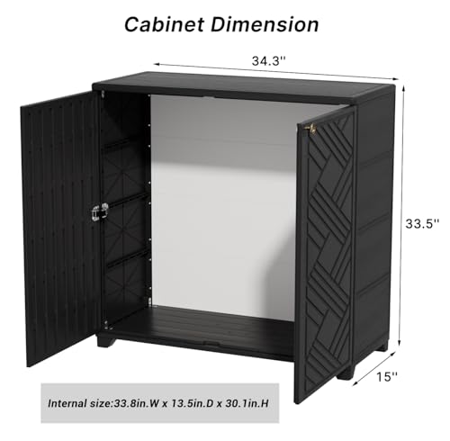 Image of KINYING Outdoor Storage Cabinet Waterproof, 60 Gallon Resin Outdoor Storage Shed for Patio /Garden /Backyard, Outdoor Storage Box for Cushions,Garden Tools and Pool Supplies(Black W /O Shelving)