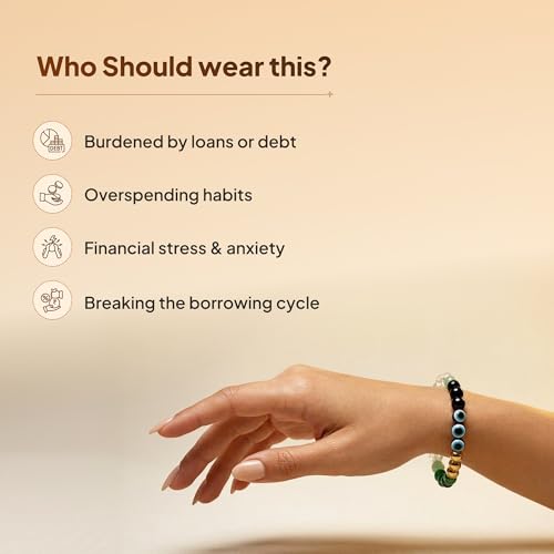 Image of Udhar Mukti Bracelet | Freedom from Debt & Liabilities | Hematite, Clear Quartz, Green Aventurine, Green Jade, Black Tourmaline | Temple Blessed & Energized | For Men & Women | Certified Natural Crystals