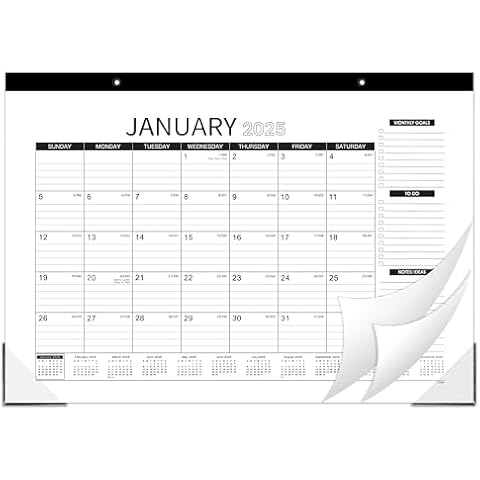 2025 Desk Calendar - Desk Calendar 2025, January 2025 - December 2025, 12 Monthly Desk Pad/Wall Calendar 2025, 2-in-1 Desktop Calendar, 17" x 12", Thick Paper, Corner Protectors Cover