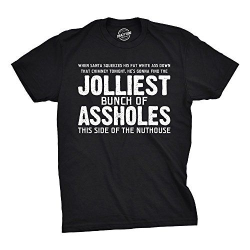 Crazy Dog Christmas Shirts for Men Jolliest Bunch of A-Holes T Shirt Funny Xmas Shirt Novelty Graphic Movie Tee for Guys Black 3XL