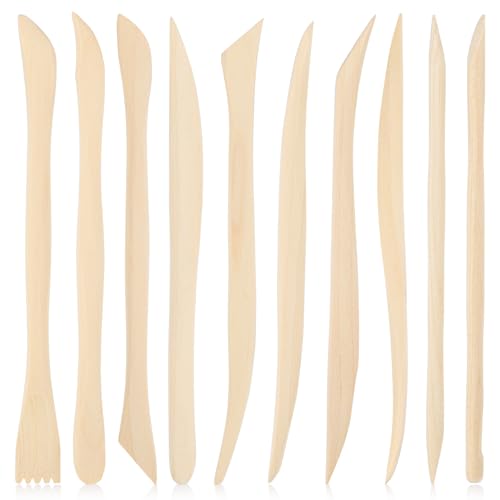 ZEYIYER Modellierwerkzeug 10 Stück, Holz Ton Töpferwerkzeug, Ton-Werkzeug, Clay Tools, Ton-Werkzeug, Sculpting Tools, Doppelseitiges Ton Modellierset für Keramik, Detaillierung, Modellierung