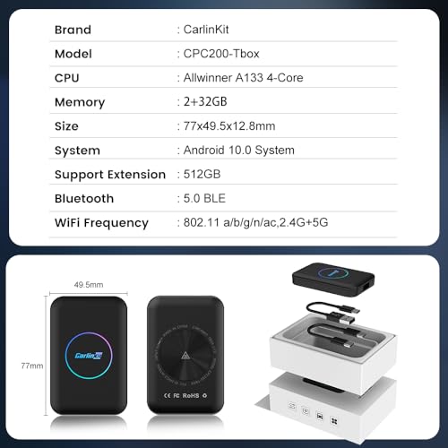 Android Box CarlinKit Wireless CarPlay Adapter. Easy to operate, Plug and play, Converts Wired to Wireless, Support videos Netflix, YouTube,etc, 3-in-1 Android System CarPlay Android Auto Dongle(LITE)