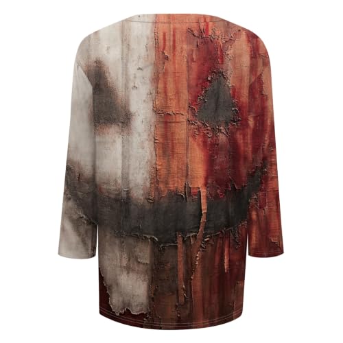 Image of Women Spooky Halloween Graphic Shirt 3 /4 Length Sleeve Crewneck Top | Halloween Funny Printed Pumpkin Plus Size Tshirts 2026 Fall Outfits Skeleton Tee Going Out Tops