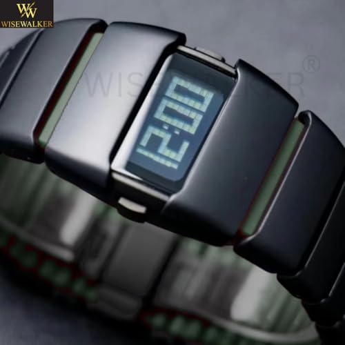 Image of WiseWalker Unisex GenZ Luxury Style Digital Gold Watch Unique Band with LED Display Digital Watch | Retro Digital LED Watch Black Display Screen Modern Fashion Timepiece | Wristwatch For Men and Women