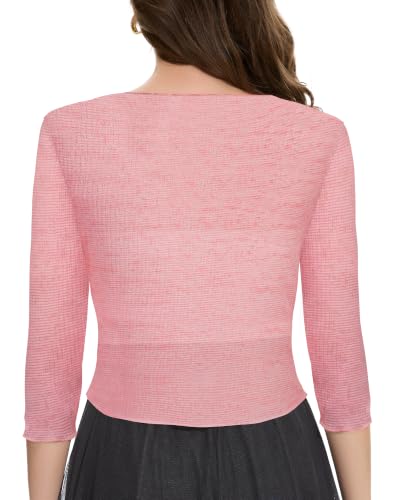 Image of Women Crop Cardigan Sheer Mesh Bolero Shrug for Dress Tie Front 3 /4 Sleeve Tops