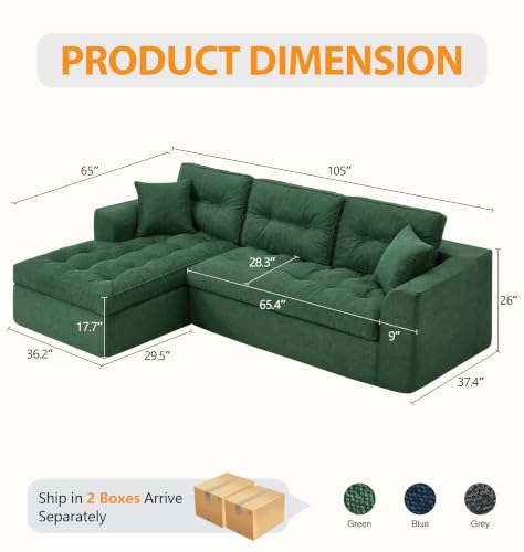 Image of Hobestluk Couch Sofa for Bedroom, Living Room, Office (Green-L, Large)