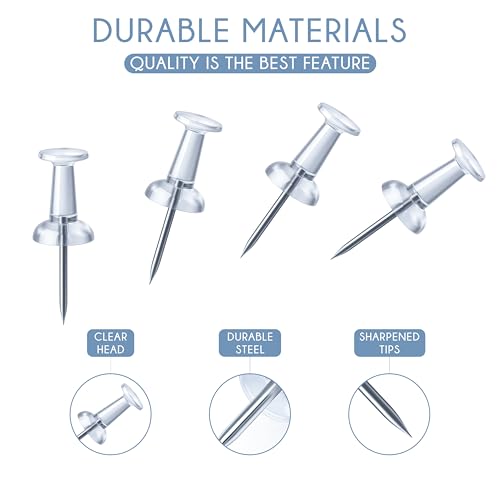 Ferdo Stylo Clear Push Pins, 200 Pack, Plastic Head, Steel Point, Map Tacks, Standard Clear Thumb Tacks for Wall Hangings, Bulletin Board, Standard Size Push Pin Tacks image 8