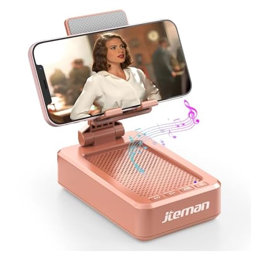Jteman Portable Phone Stand with Speaker Bluetooth Wireless,Gifts for Men Women,Birthday for Women Men,Kitchen Gadgets for Men,Phone Holder for Desk - Rose Gold
