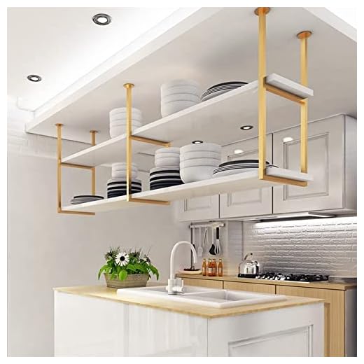 JHHL Wine Rack Wall Mounted European Style Metal Roof Hanging Shelf Ceiling Rack/Plant 2cm Solid Wood Laminate Strong Load-Bearing Kitchen Storage Rack, Gold, 80*30*80cm(31*12*31 in)