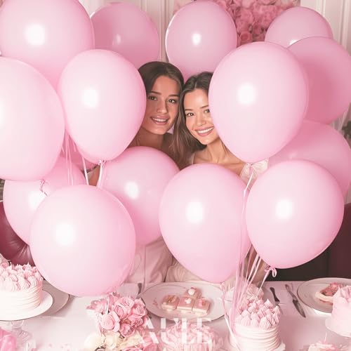 Image of AULE Latex Macaron Pink Balloons 50 Pcs 12 inch Helium Party Balloons Light Pink Happy Birthday Graduation Gender Reveal Decoration Wedding Baby Shower