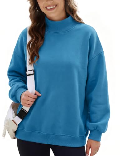 Wyeysyt Women's Mock Neck Sweatshirt Oversized Fleece Lined Turtleneck Top