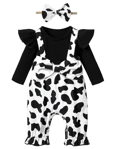 Image of Queenstyle 0-3 Months Baby Clothes Girl Jumpsuit Romper Long-sleeved Ribbed Cows Cute Baby Clothes Outfits