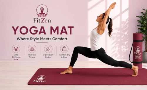 Image of Yoga Mat for Women and Men 6mm with Carry Strap EVA Material Extra Thick Exercise Mat for Workout Yoga Fitness Pilates and Meditation, Anti Tear Anti Slip For Home & Gym Use (Maroon, 6mm)