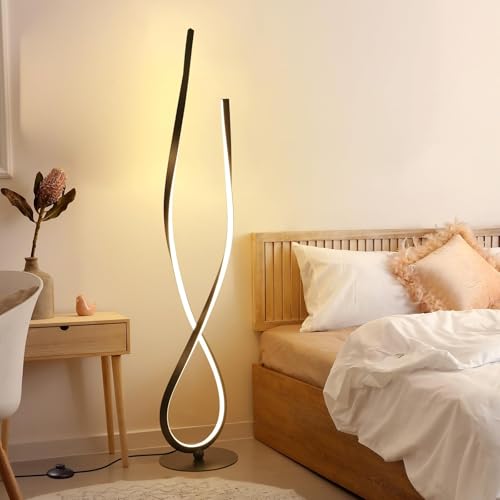 Image of Stylish Spiral Floor Lamp, Dual-Tone Black Body with 3 LED Colors (Warm /Natural /Cool), Contemporary Standing Light for Living Room, Bedroom, or Office Decor