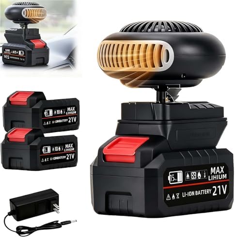 Portable Battery Operated Heater, 1500mAh Rechargeable Space Heater for Car, golf cart heater, camping heater & Indoor Office Use, Quiet Personal Heater with Anti-Tilt Protection (2 batteries)