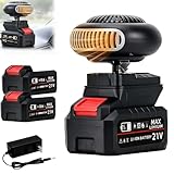 Portable Battery Operated Heater, 1500mAh Rechargeable Space Heater for Car, golf cart heater, camping heater & Indoor Office Use, Quiet Personal Heater with Anti-Tilt Protection (2 Battery)