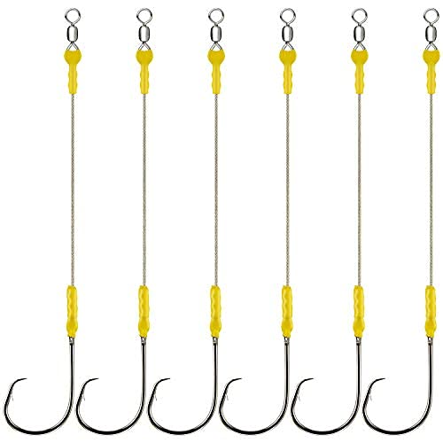 Wire Leader Hook Rigs Single Hook - 6pcs Nylon Coated Fishing Wire Leader Fishing Lure Rig for Saltwater Freshwater Size:12/0