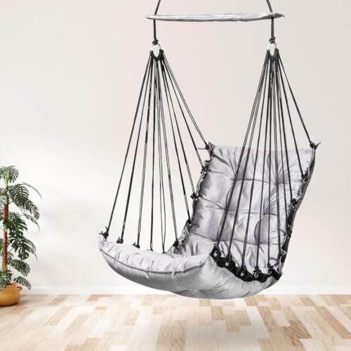 Image of Swingzy Premium Hanging Swing Chair for Kids & Adults | Soft Velvet Hammock Chair with Padded Cushion | Indoor & Outdoor Jhula for Home, Balcony & Garden | Single Seater | Supports Up to 200kg (Grey)