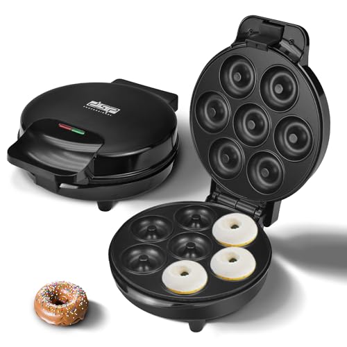DSP Mini Donut Maker - Non-Stick, Cool Touch Electric Doughnut Machine for Mini Donuts - Perfect for Breakfast, Snacks & Desserts (Black, 7 Donuts)